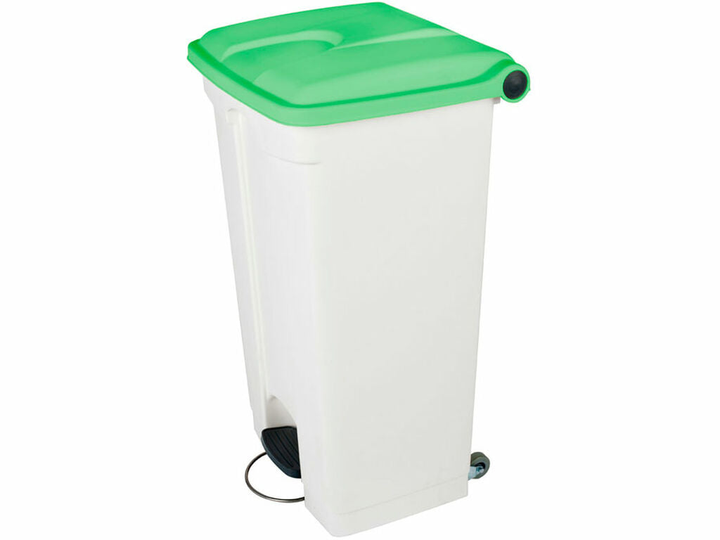 CONTENEDOR A PEDAL JVD 90 L TAPA VERDE CON RUEDAS