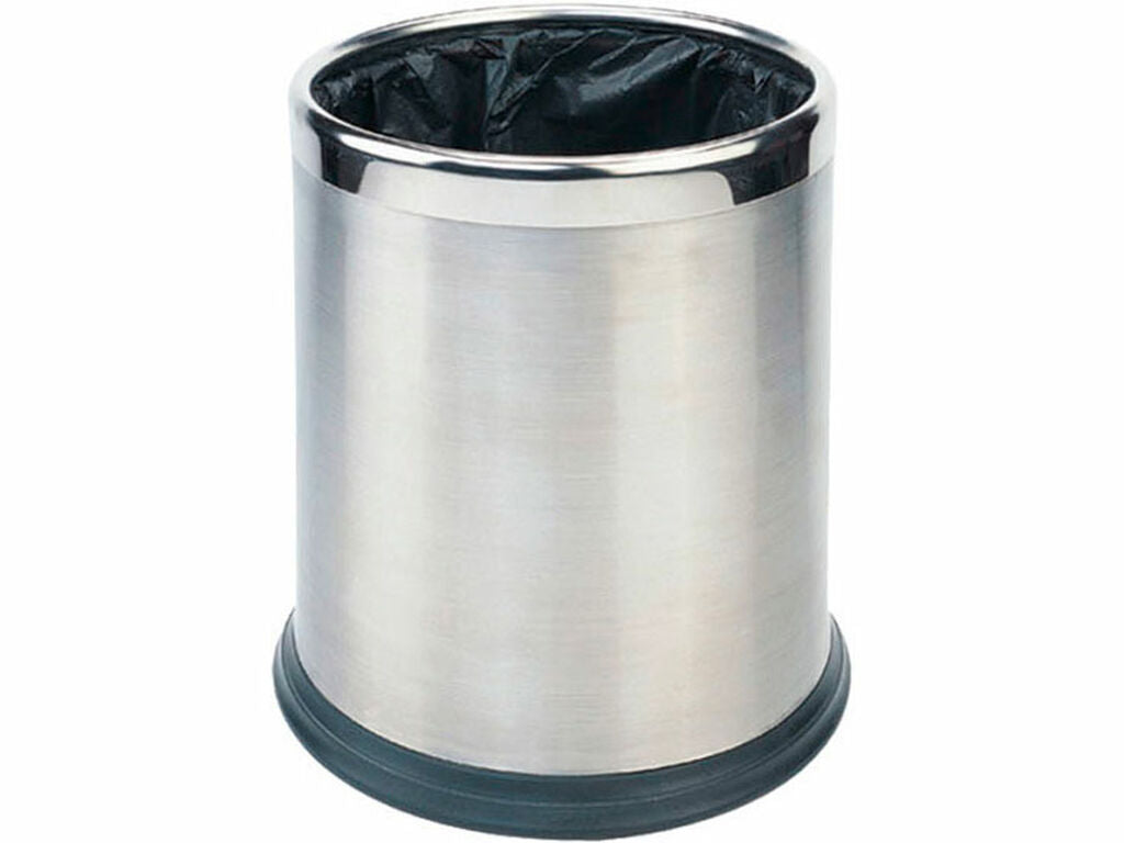 PAPELERA REDONDA AROS CROMADOS JVD 10L INOX SATINADO DOBLE CARCASA