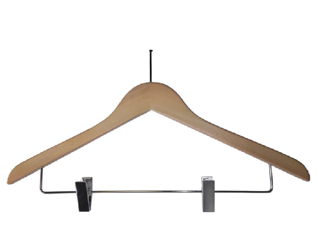 PERCHA CON GANCHO DE SEGURIDAD Y PINZAS