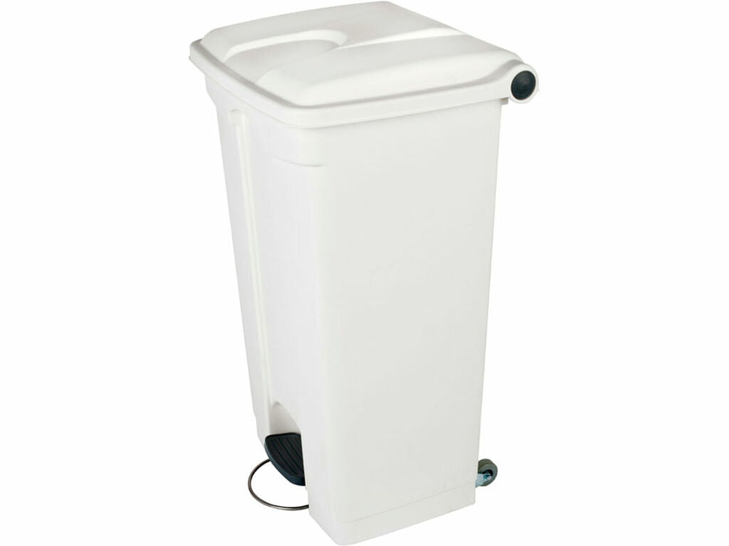 CONTENEDOR A PEDAL JVD 90 L TAPA BLANCA CON RUEDAS