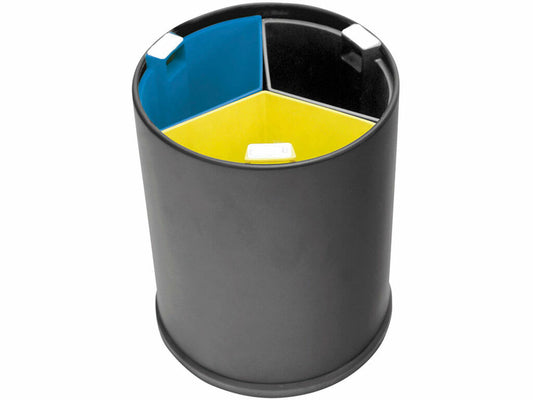 PAPELERA TRISELECTIVA JVD NEGRA CUBOS COLORES 13L