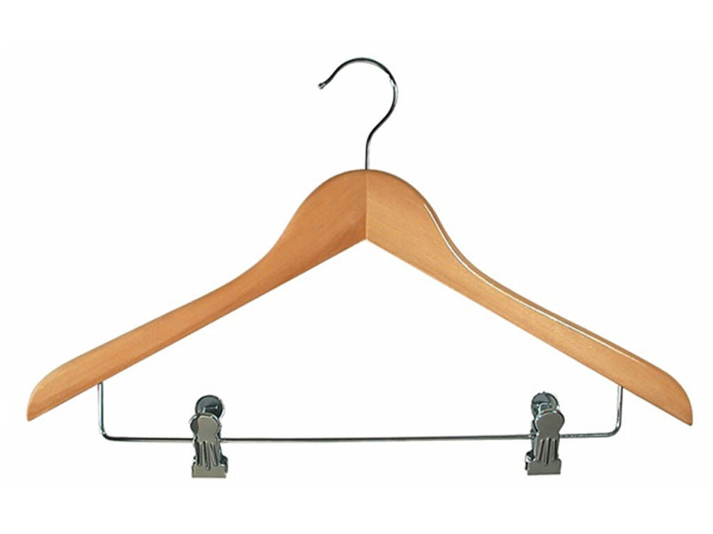 PERCHA PLANA MADERA CON PINZAS