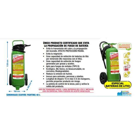 EXTINTOR DE INCÊNDIO DE BATERIA DE LÍTIO ECOFIRE FIGHTING 40 LITROS